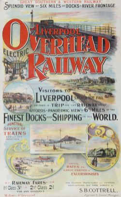 Poster Great Southern & Western Railway `Liverpool Overhead Lines 1898 to 1908 - Visitors to