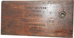 GWR wooden box  with the following stamped into the top lid ,Great Western Railway Return To