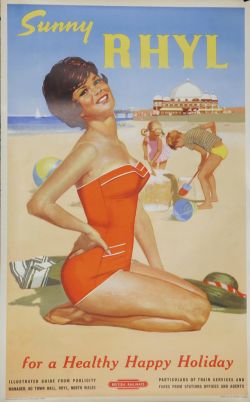 Poster, British Railways `Sunny Rhyl - For a Healthy Happy Holiday` by Leonard, D/R size. Depicts