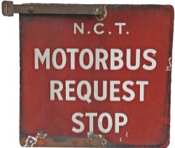 Nottingham Corporation Motorbus Request Stop enamel sign, white on red, double sided measuring