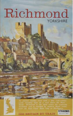Poster BR  `Richmond Yorkshire` by Leonard Squirell, D/R size. View of the castle looking down on