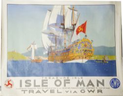 Poster, GWR `Treasure Isle - Isle Of Man` by Norman Wilkinson c.1930,  Q/R size. A magnificent image