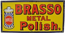 Enamel Advertising Sign `Brasso Metal Polish` with pictorial image of a can of Brasso on left