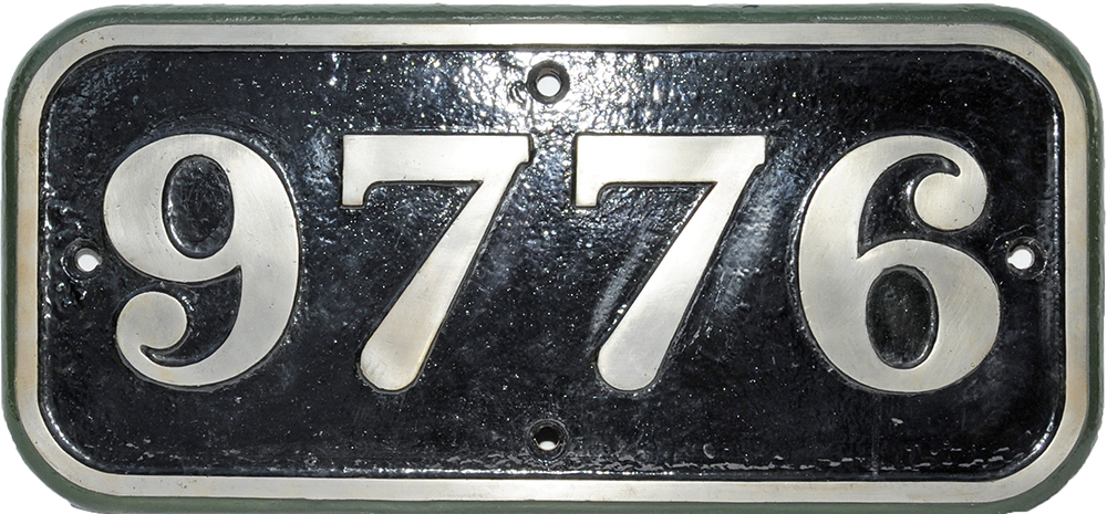 Cabside Numberplate 9776 cast iron. Ex 0-6-0PT built Swindon Works in March 1936 and allocated to