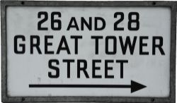 City of London  porcelain/glass street direction sign in cast frame `26 & 28 Great Tower Street`
