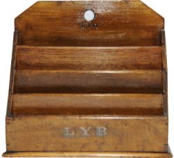 Lancashire & Yorkshire Railway oak Letter/Leaflet Rack with company initials in gold leaf along