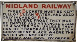 Midland Railway enamel Fire Buckets Notice in exceptional condition.
