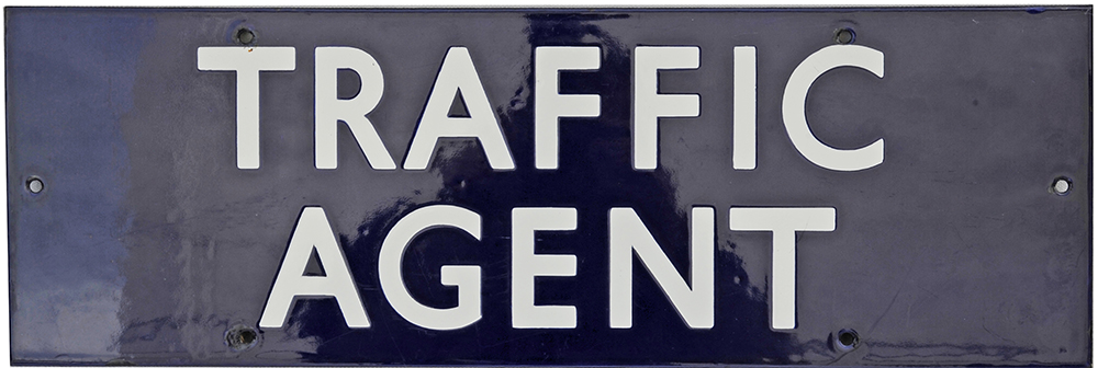 BR(E) flangeless enamel Doorplate  TRAFFIC AGENT double line measuring 18" x 6". Extremely good