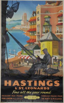 Poster `Hastings & St Leonards` by Alan Durman, D/R size.  Depicts an almost silhouette of a