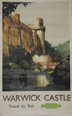 Poster BR `Warwick Castle` by Claude Buckle D/R size. View across the lake to the main castle