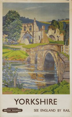 Poster, British Railways `Yorkshire - Kirkham Abbey -See England by Train` by Freda Marston, D/R