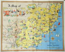 Poster, British Railways `Map of Essex, Suffolk & Hertfordshire` by Lawrence Stone, Q/R size. A