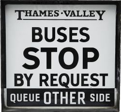 Thames Valley double sided Bus Stop Request, black on white with deep flange, 18" x 15". Excellent