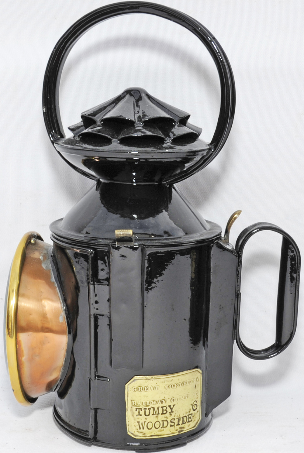 GNR double pie-crust Handlamp brass plated `Great Northern Railway TUMBY WOODSIDE 6`. Complete