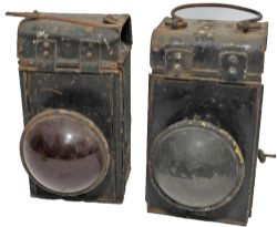 LMS Lorry Lamps, a pair comprising one front with clear lens and one rear with red lens. Both are