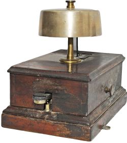 GWR mahogany cased Block Bell with front Tapper, `church bell` atop. Case and top stamped `574`