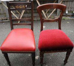 Great Central Railway mahogany Chair with company initials brass inlaid into the back. Measures