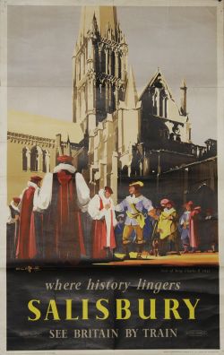 Poster BR `Salisbury - Where History Lingers - Visit of King Charles II 1651` by Claude Buckle, D/