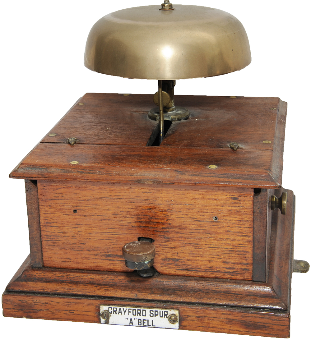 SE&CR mahogany cased Block Bell with split case held with two clasps on the top. Centre face