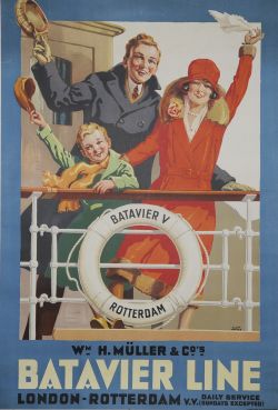 Shipping Poster  `Batavier Line London to Rotterdam` by Alan Harker, D/R size. A 1930`s period image