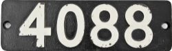 Smokebox Numberplate 4088. Ex GWR Castle Class Locomotive built Swindon July 1925 and named