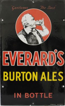 Enamel Advertising Sign `Everard`s Burton Ales In Bottle - Gentlemen The Best`, 10" x 16"/ Red and