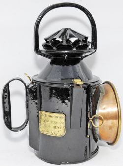 GNR double pie-crust Handlamp brass plated `Great Northern Railway HUBBERTS BRIDGE No 8`. Complete