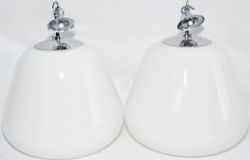 A pair of opaque glass Light Fittings recovered from Clapham Junction Booking Hall in the early