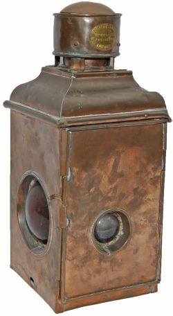 GNR(I) Saxby & Farmer all copper Signal Lamp with a lens on all sides. There is a large blue lens