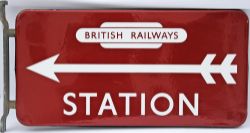 BR(M) double sided Station Direction Sign, 21" x 10½", with British Railways Totem logo at the