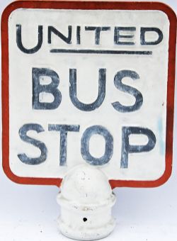 United Bus Stop alloy sign, double sided with integral top of post fitting. Black on white with