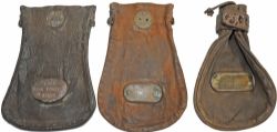 Leather Cash Bags all brass plated, qty 3 comprising:-  LNER MONK FRYSTON WAGES. The station was