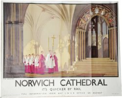 Poster, LNER `Norwich Cathedral - The Cloisters` by Tittensor, quad royal size. A vibrant view
