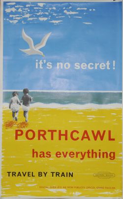 Poster, BR(W) `Porthcawl Has Everything - Travel By Train`, anon, D/R size. Depicts two children