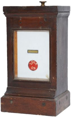 GWR mahogany cased LOCK ON / LOCK OFF Indicator. Makers name also stamped in case `Walters