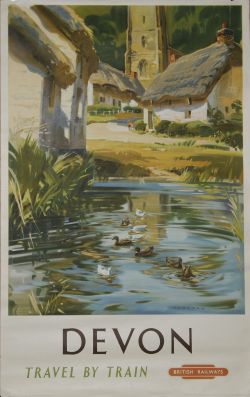Poster BR `Devon` by Wooton, D/R size. A serene view of a small village dominated by the duck