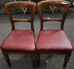 Manchester Sheffield & Lincoln Railway mahogany Chairs a pair. Re-upholstered with red vinyl. Each