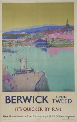 Poster LNER `Berwick-Upon-Tweed - Its Quicker by Rail` by Frank Mason, D/R size. Impressionist