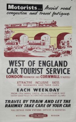 Poster `West of England Car Tourist Service - 1957` by John S Smith, D/R size. Interesting, period