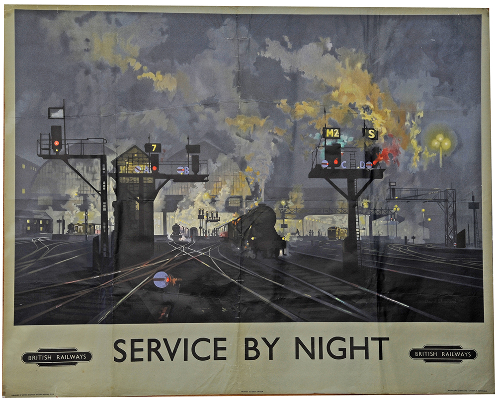 Poster, British Railways `Service By Night` by David Shepherd, Q/R size. An evocative, nightime view