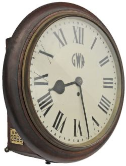 GWR mahogany cased 12" fusee Clock number GWR 2899. Ex Yatton Signal Box, purchased by the Vendor`