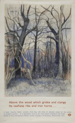 Poster, London Transport `Country Walks` by A Rossiter (1955), D/R size. Depicts a winter woodland