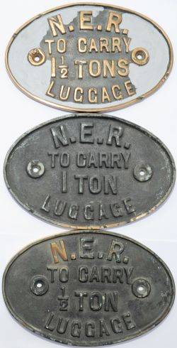 North Eastern Railway cast bronze Luggage Trolley Plates each 8½" in length comprising: NER To Carry