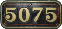 GWR Cabside Numberplate 5075. Ex 4-6-0 Castle Class WELLINGTON which was originally named Devizes