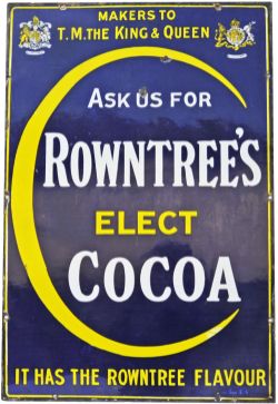 Enamel Advertising Sign `Ask Us For Rowntrees Elect Cocoa`