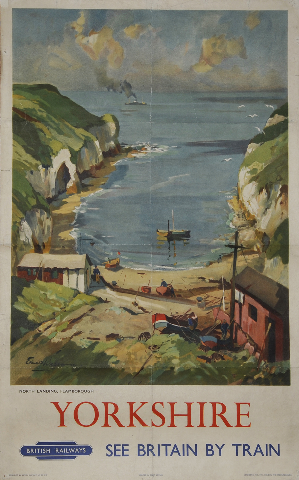 Poster `Yorkshire North Landing Flamborough` by Edward Wesson, D/R size. Mounted on thin rice paper.