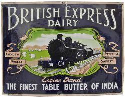 Enamel Adverting Sign `British Express Dairy - Engine Brands - The Finest Table Butter Of India`,