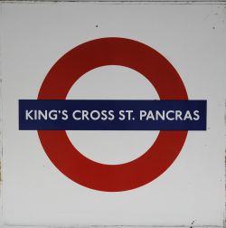 LT Station Target Roundel KING`S CROSS ST. PANCRAS. A single enamel piece measuring 25½" square in