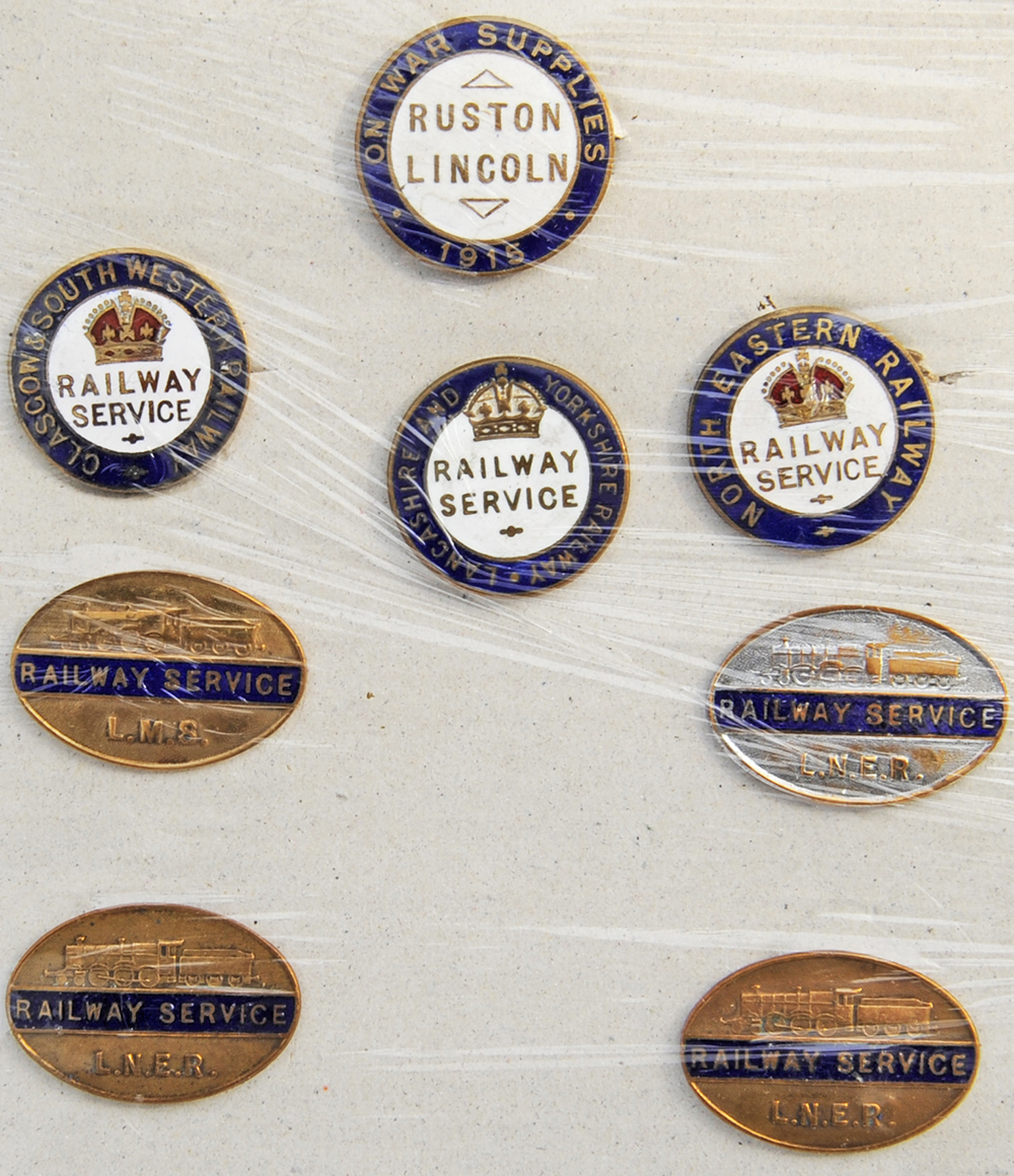 War Service enamel Badges, qty 8 to include: rare WWI Ruston Lincoln 1915; Glasgow & South Western