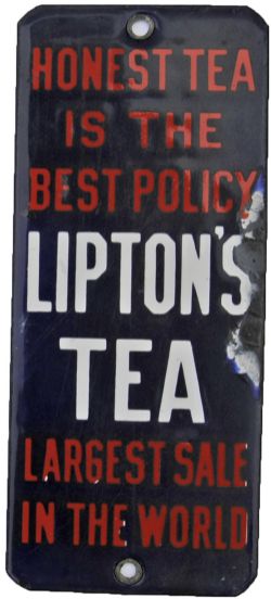 Enamel Advertising Finger-plate ` Lipton`s Tea - |Honest Tea Is The Best Policy - Largest Sale In